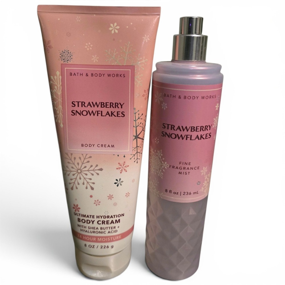 Bath & Body Works Strawberry Snowflakes Body Cream & Fine Fragrance Mist Set 8oz